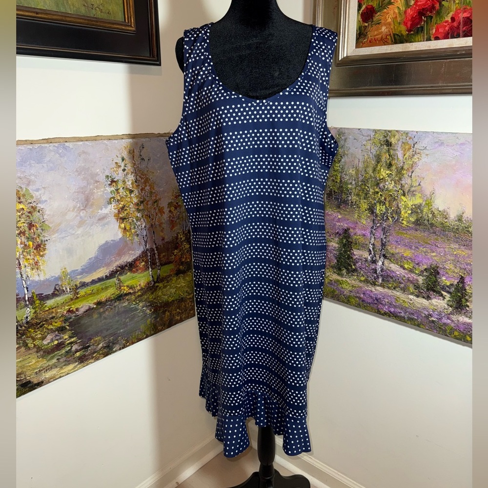 Lands' End Navy and White Polka Dot Coverup